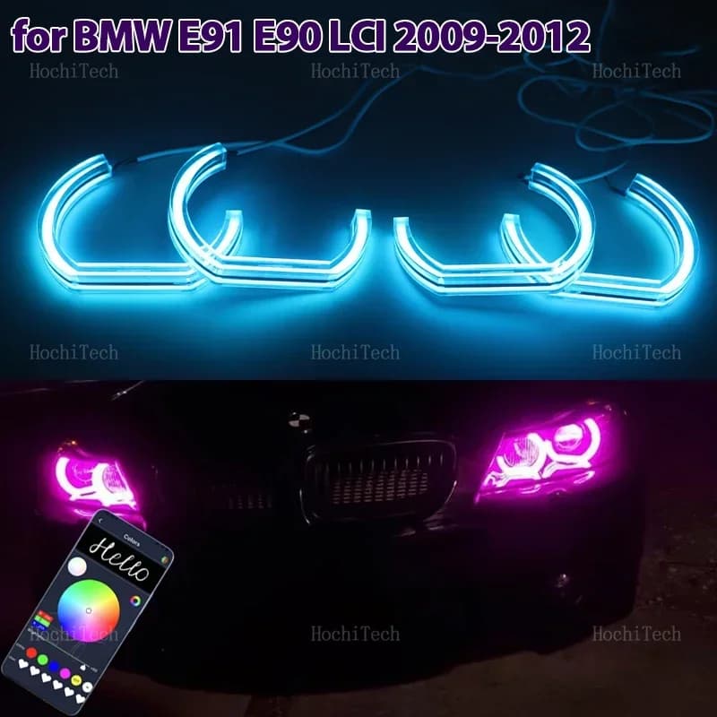 RGB colorful Angel Eyes Rings Led APP control Headlight DTM DRL for BMW 3 Series E91 E90 facelift 2009-2012 Xenon headlights