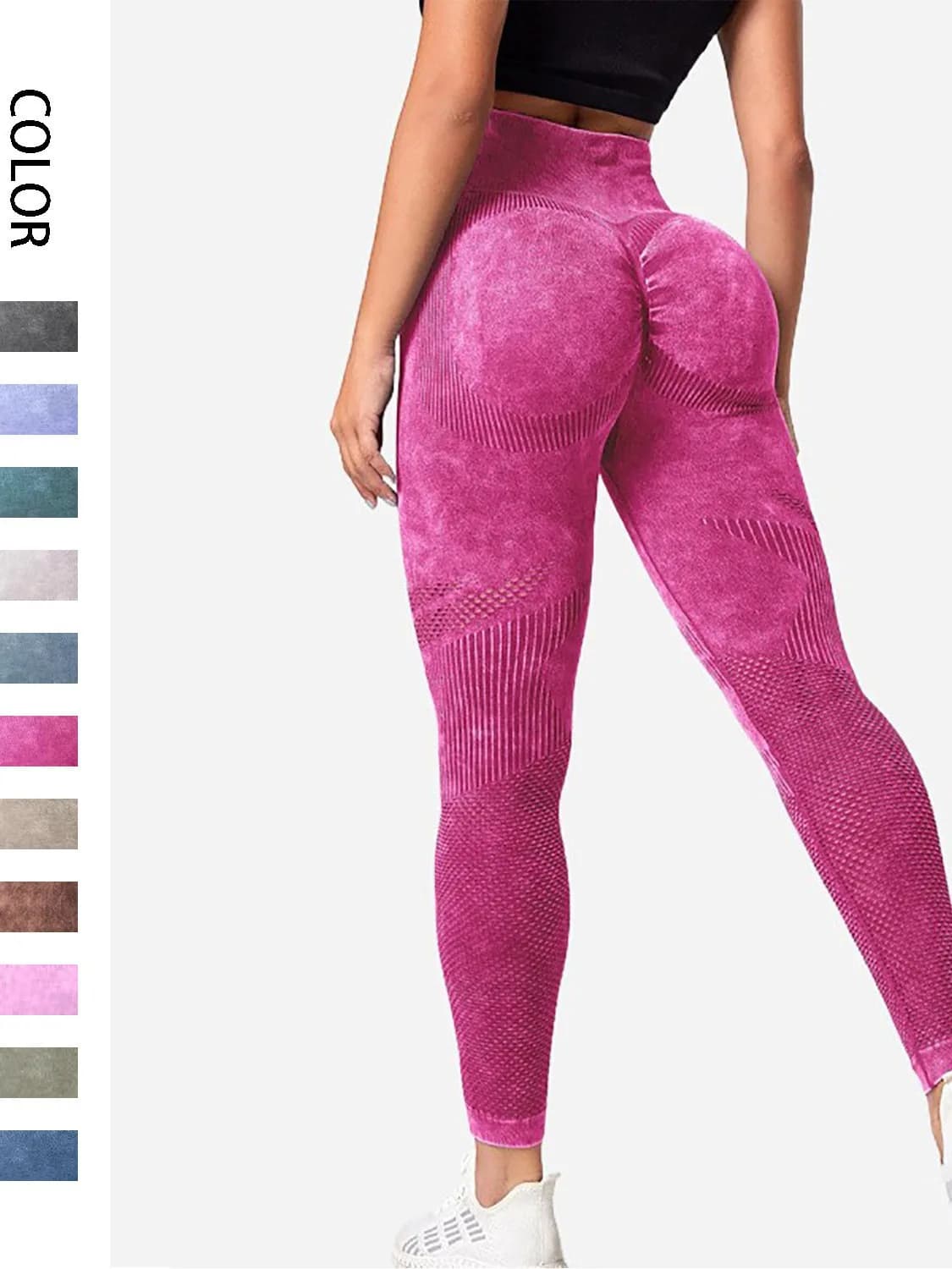 Leggings da donna Lavaggio Pantaloni da yoga Leggings fitness push up Hip Lift Collant scrunch a vita alta Pantaloni senza cuciture