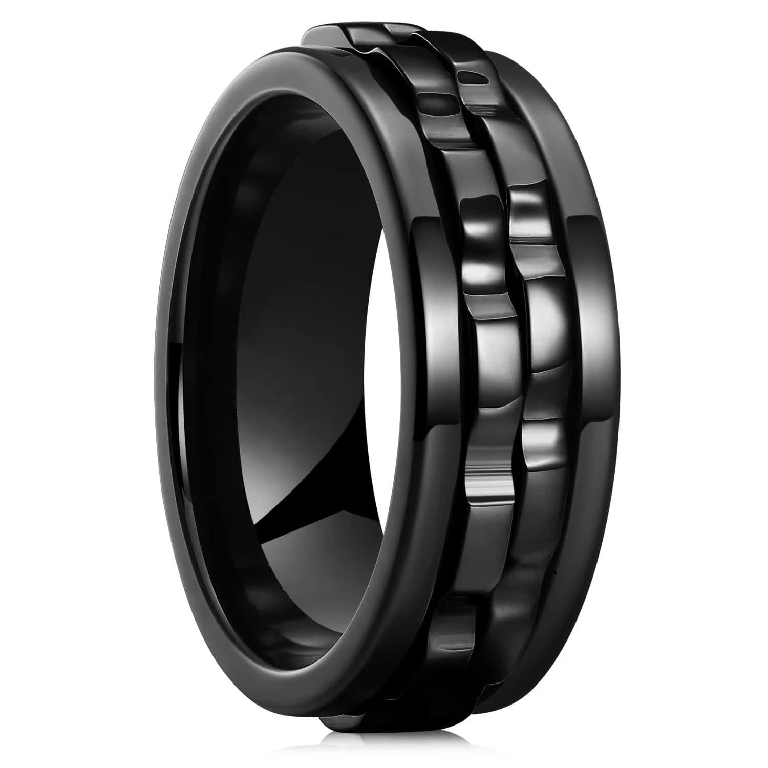 Anello Antistress Rotante Stile Punk con Catena in Acciaio al Titanio, Anelli Girevoli per Uomo, Gioielli Rock Biker per Matrimoni e Feste