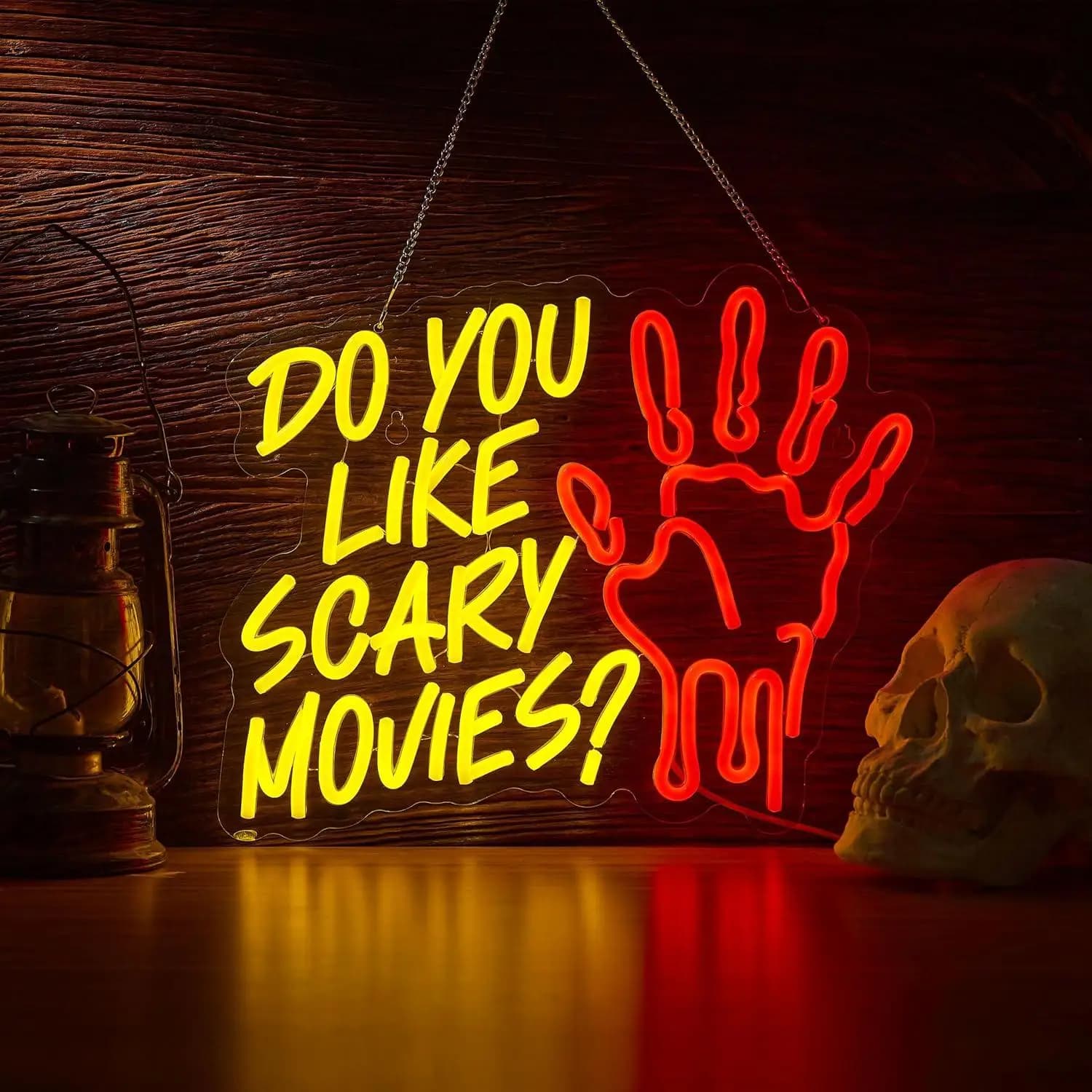 Insegna al Neon 'Ti Piacciono i Film Horror?' con Luce LED USB Dimmerabile per Teatro Horror, Escape Room, Bar, Festa di Halloween, Decorazione Murale Artistica