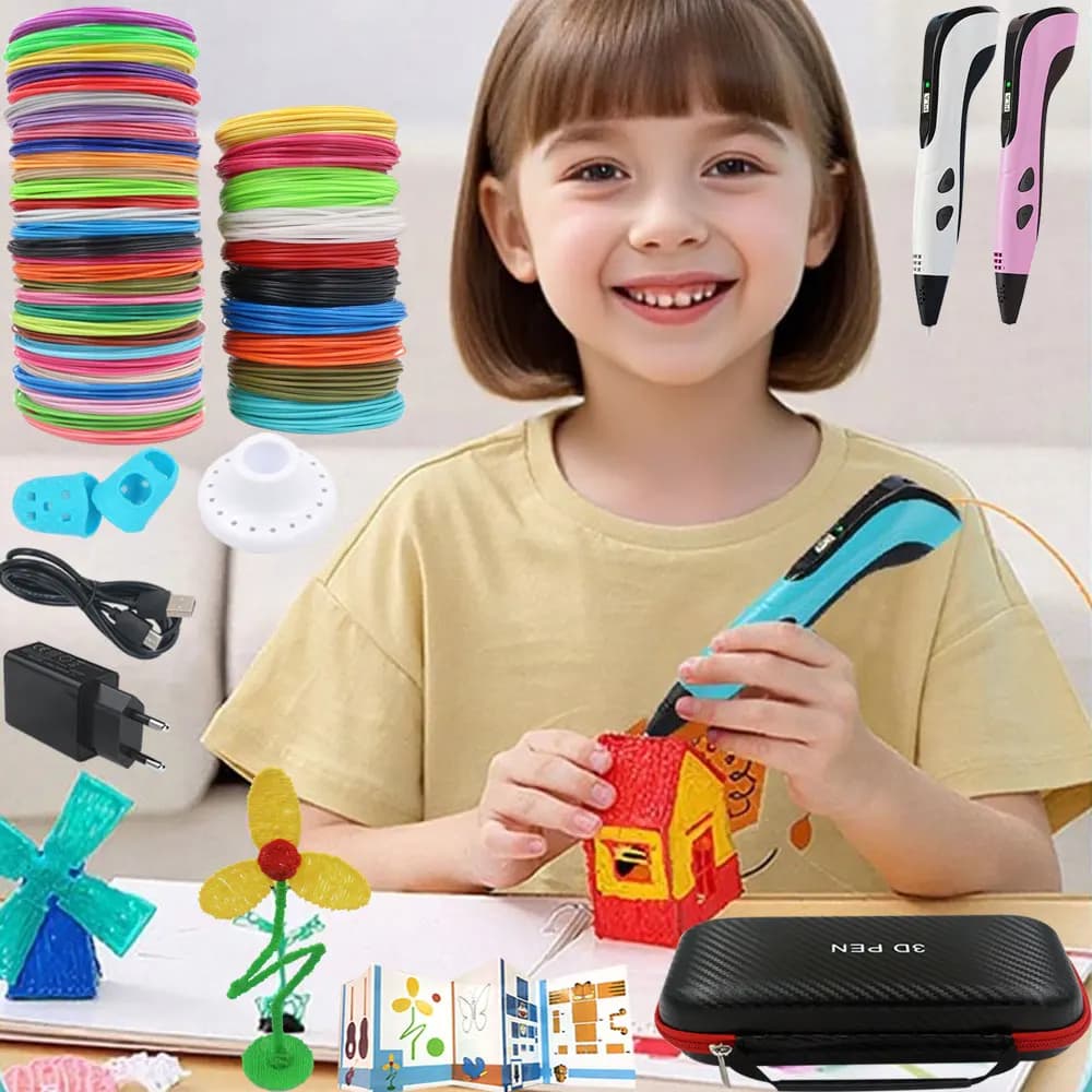 2026 Penna 3D per bambini popolare con display a LED Adattatore di alimentazione Custodia da viaggio Filamento PLA Compleanno per bambini Natale Giocattolo creativo Regalo