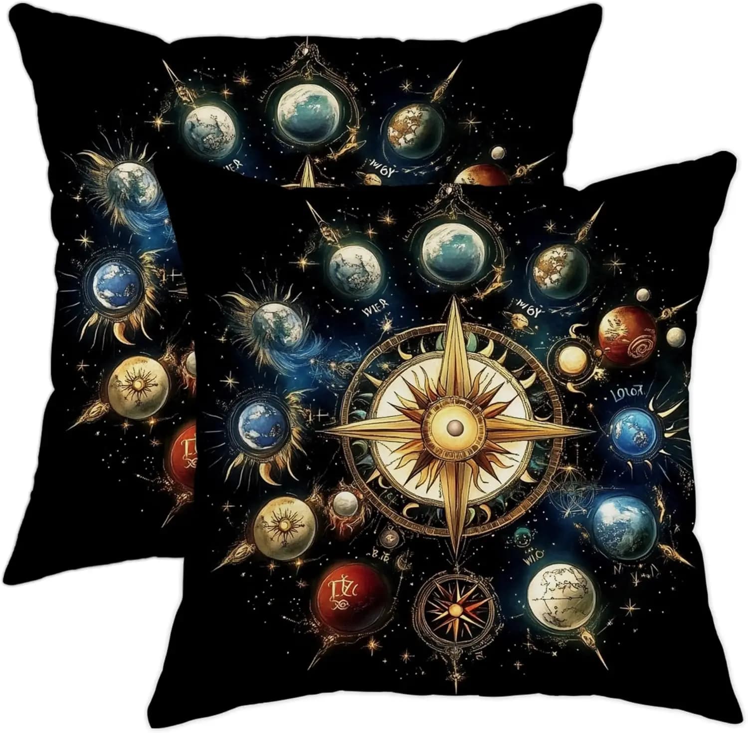 Celestial Universe Throw Pillow Covers Set of 2, Cosmic Planetary Decorative Cushion Cases, Galaxy Art for Home Sofa Bedroom
