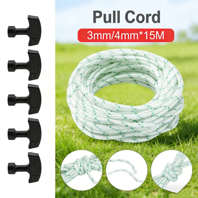 LUSQI 3MM/4MM*15M Starting Corde in Nylon with 1/5 Motor Starting Handles in Strap, Lawnmower, Motorsaw, Blower