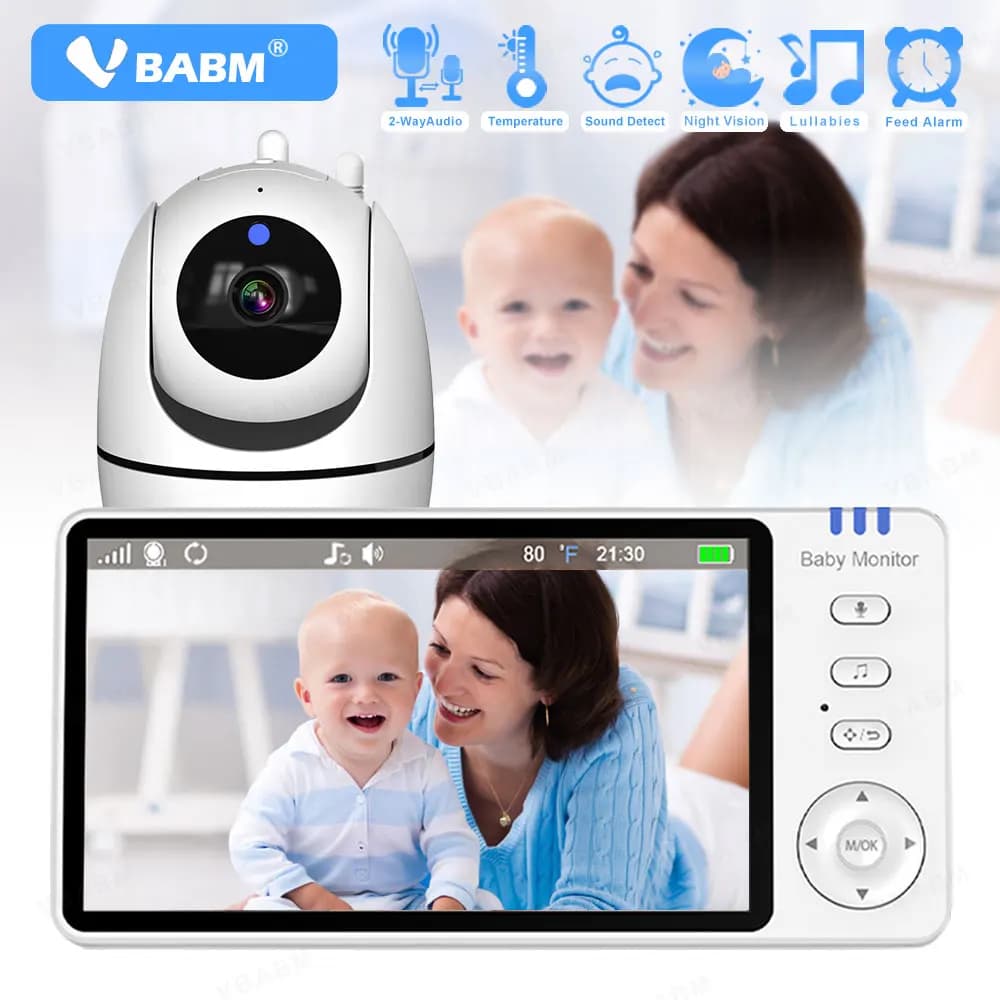 VBABM ABM501 Baby Monitor Batteria da 5.0 pollici 3500mAh Rilevamento temperatura Nanny PTZ Telecamera Audio bidirezionale VOX Ninna nanna Carica USB