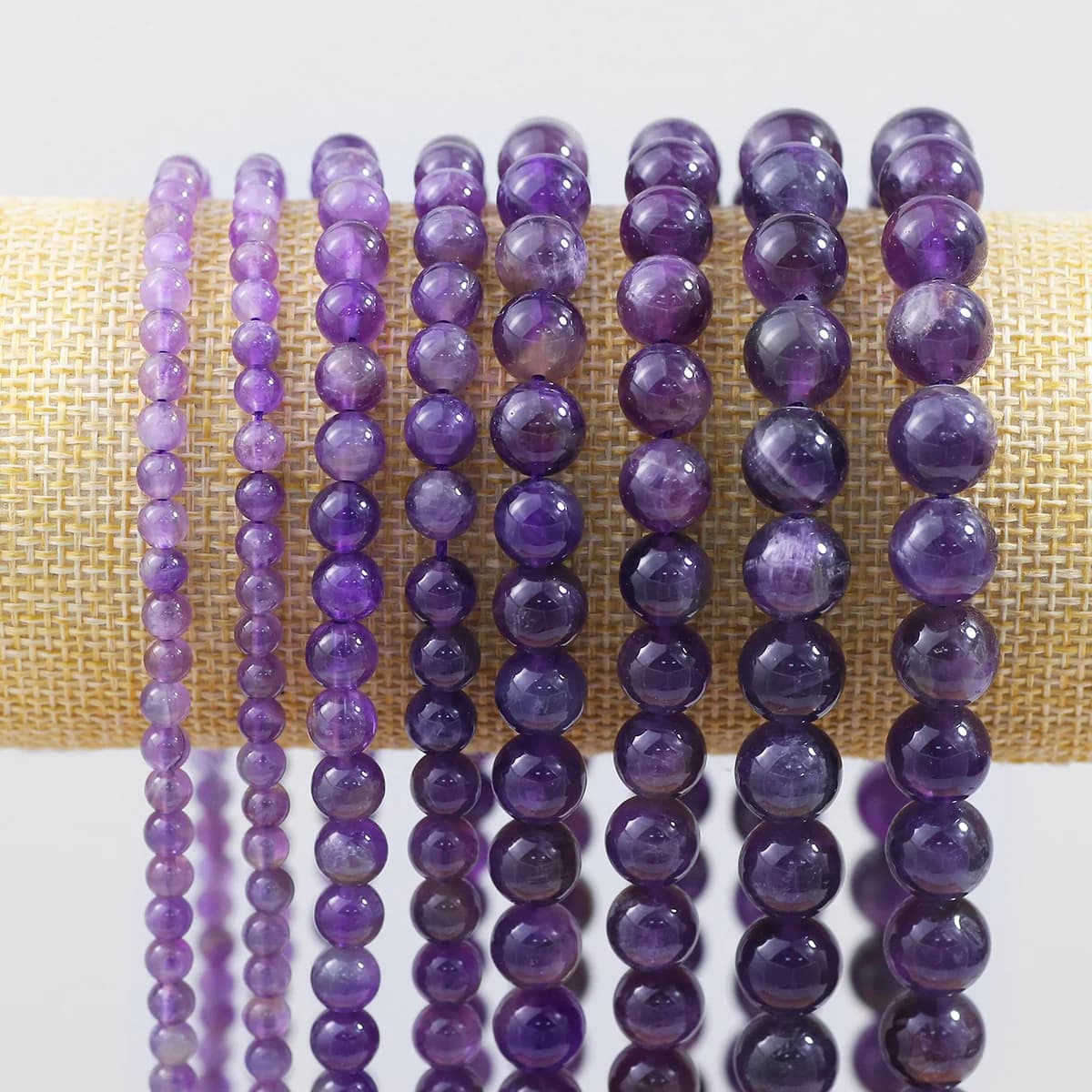 Perle di Vetro Ametista Liscia Viola 4/6/8/10mm per Creazione di Gioielli, Braccialetti, Collane Fai-da-Te, Orecchini e Accessori