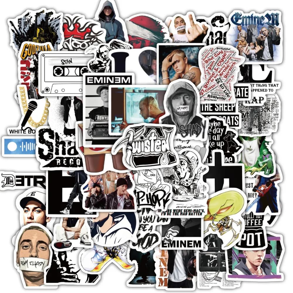 60 adesivi Eminem più venduti, parete graffiti, taccuino, tazza d'acqua, decorazione skateboard, decalcomania impermeabile