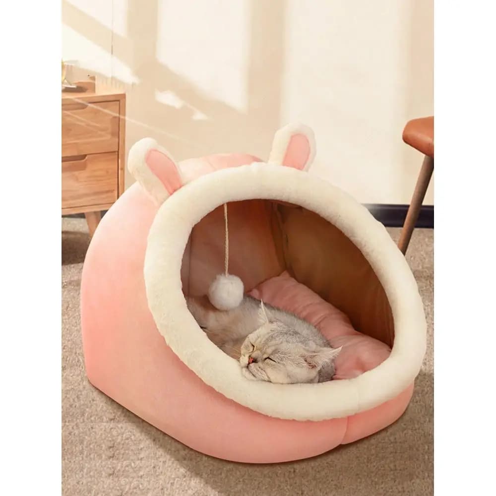 1pc Cartoon Ear Decor Plush Pet Bed For Dog And Cat For Sleeping Puppy Keep Dog Bed Cat Bed Easy To Clean