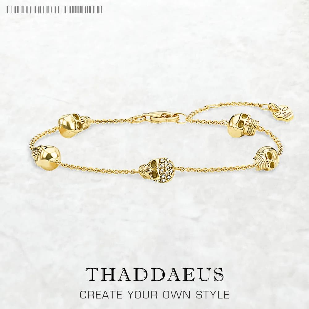 Bracciale 5 teschi oro estate nuova catena a maglie gioielli in argento sterling 925 regalo per le donne