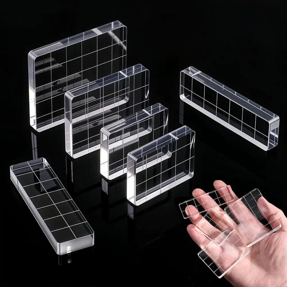 Set di 6 blocchi per timbri in acrilico ad alta trasparenza con linee a griglia, strumenti per timbri trasparenti antiscivolo, set multiuso e multi-misura