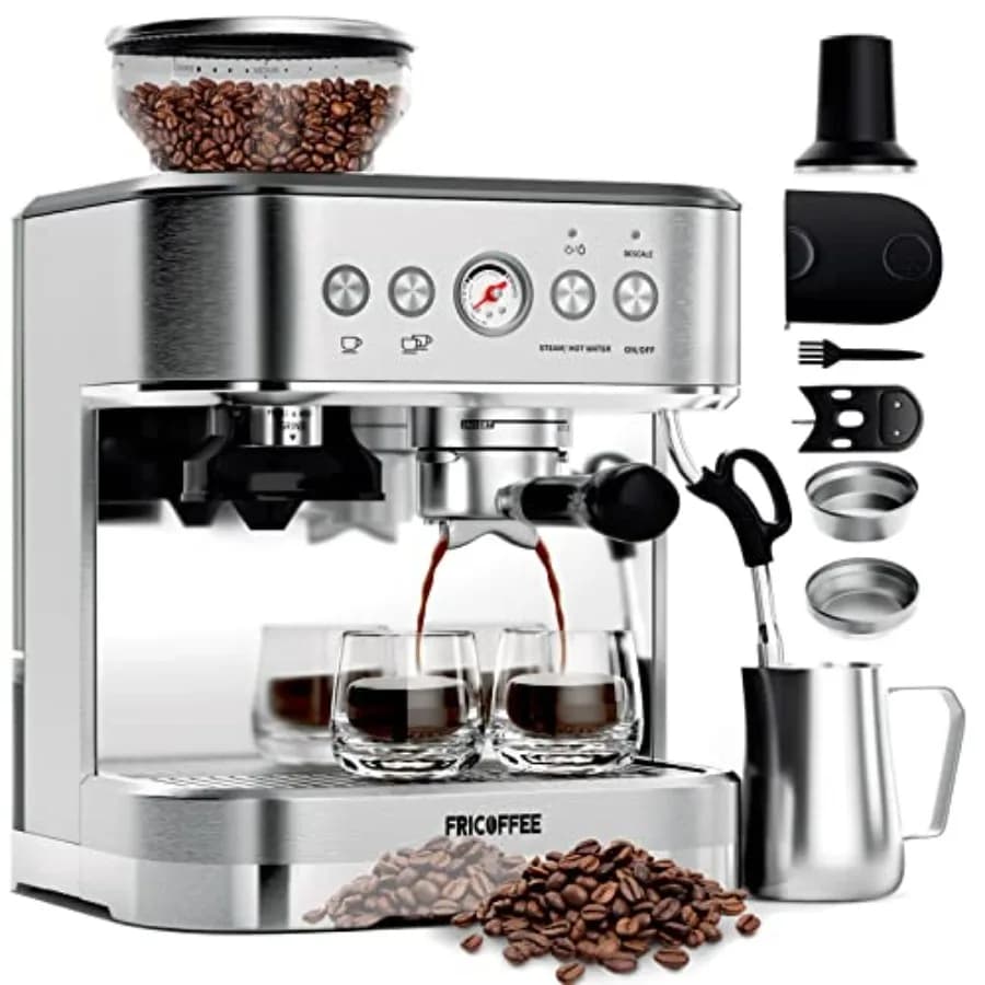 Macchina per Espresso Semiautomatica con Macinacaffè in Acciaio Inox, Cappuccinatore con Montalatte per Uso Domestico