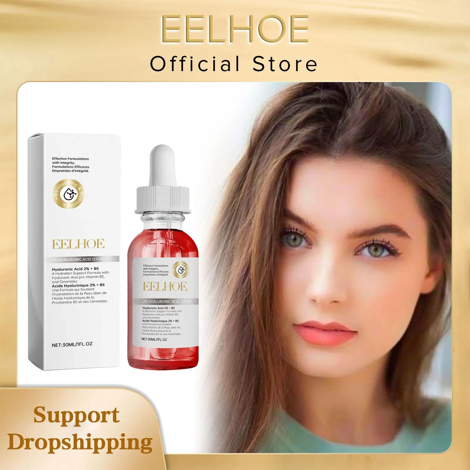 EELHOE 2% siero di acido ialuronico ceramidi facciali idratante duraturo cura della pelle tono della pelle schiarente viso vitamina B5 siero 30ml