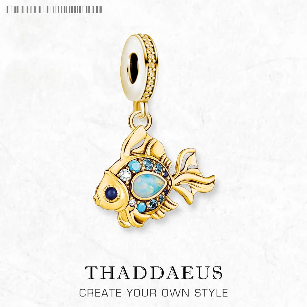 Ciondoli pendenti placcati in oro con pesci colorati Gioielli fai da te Estate carino regalo in argento sterling 100% 925