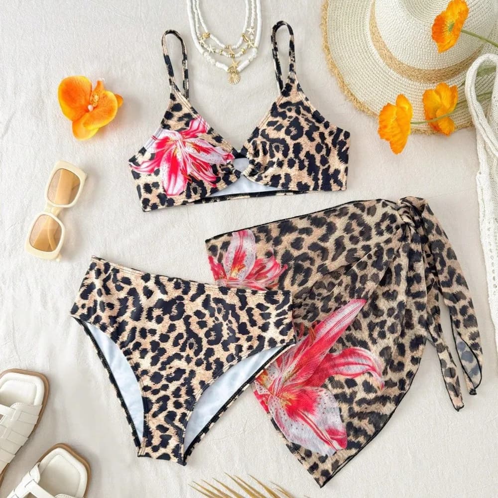 Set Bikini Leopardato 3 Pezzi per Ragazze 13-16 Anni, Costume da Bagno e Gonne da Spiaggia per Bambine, Collezione 2026