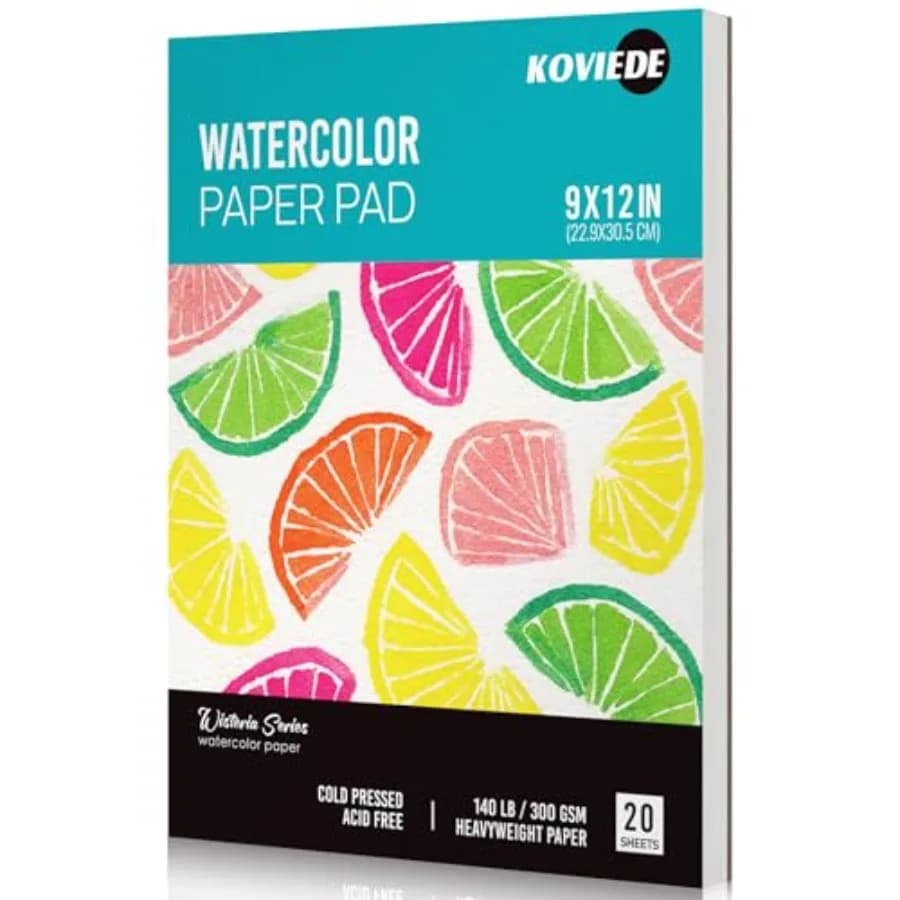 Watercolor Paper Pad 9"x12" 20 Sheets - 140LB/300GSM Water Color Paper, Cold Pressed Sketchbook for Acrylic, Gouache and Pencil
