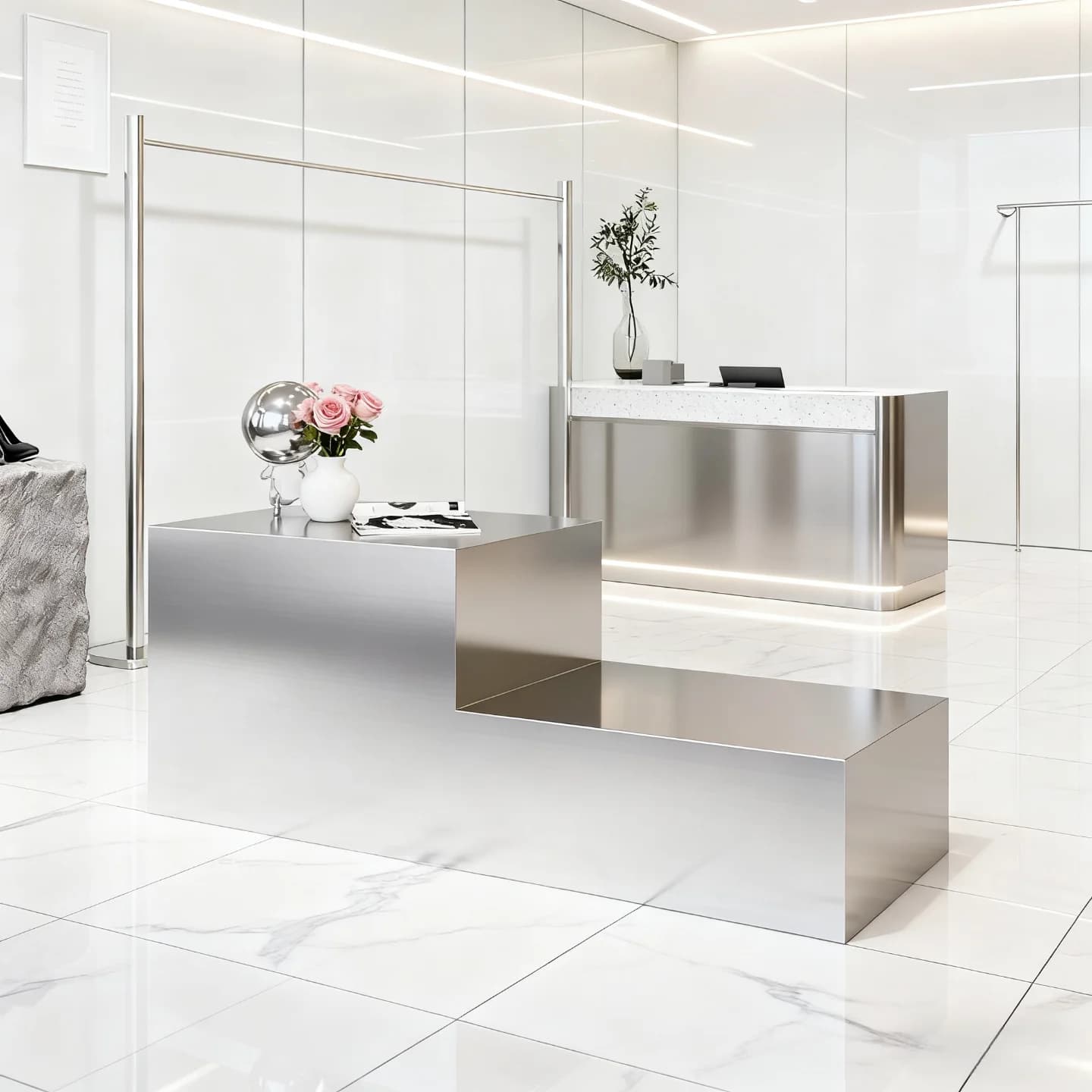 Espositore per negozio di abbigliamento borsa per scarpe centrale tavolo da fiori alto e basso in acciaio inossidabile negozio di abbigliamento per uomo e donna Nakajima
