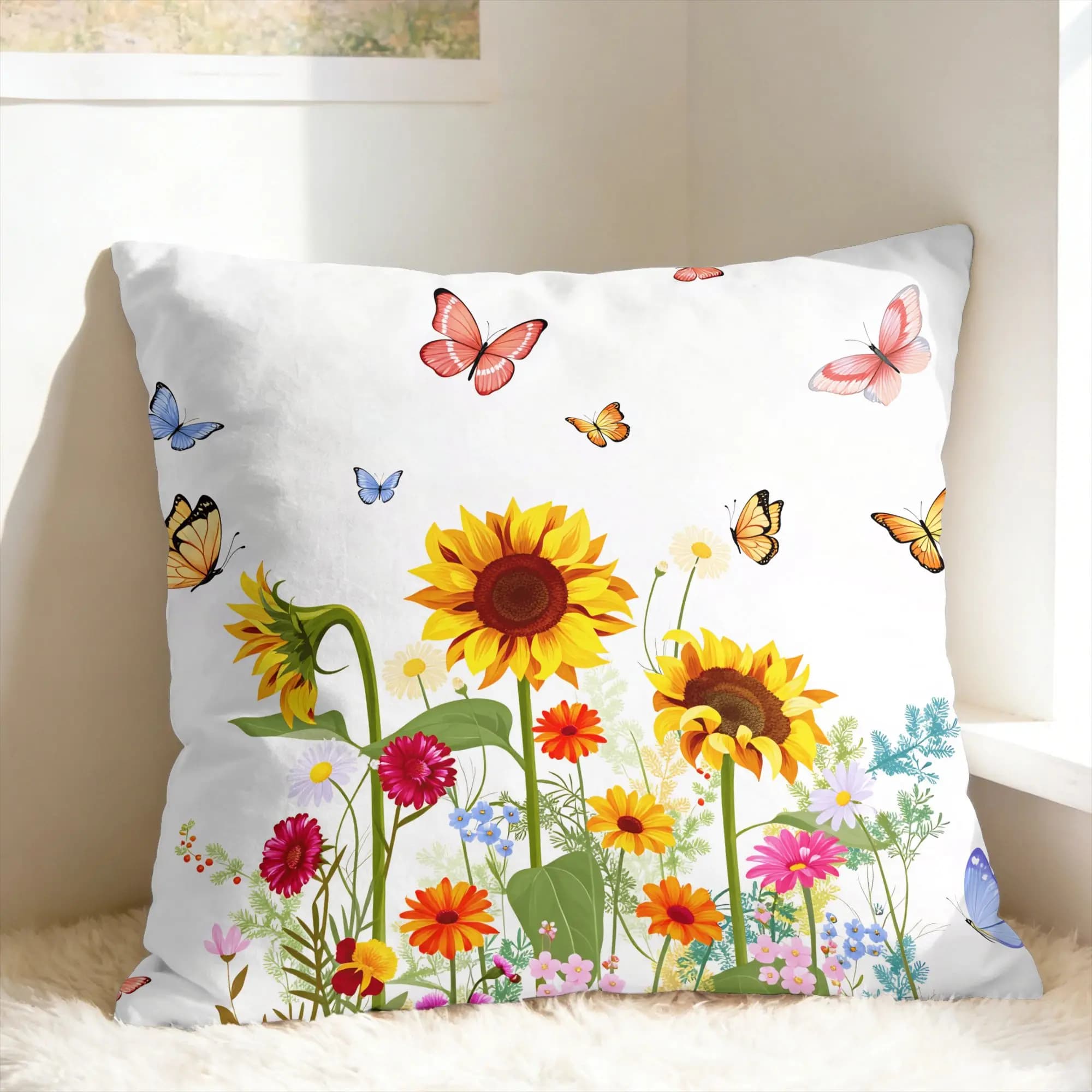 Federa per cuscino con stampa floreale a farfalla in acquerello, federa moderna per divano, letto, soggiorno