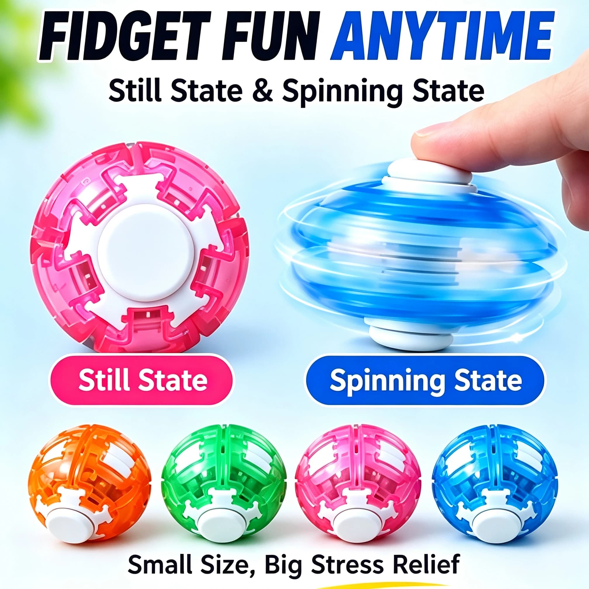 5cm Press Rebound Fidget Ball Rotatable Spinner Gyro Hand Toy Pocket Size Decompression Gadget Bag Charm Stress Relief Gift
