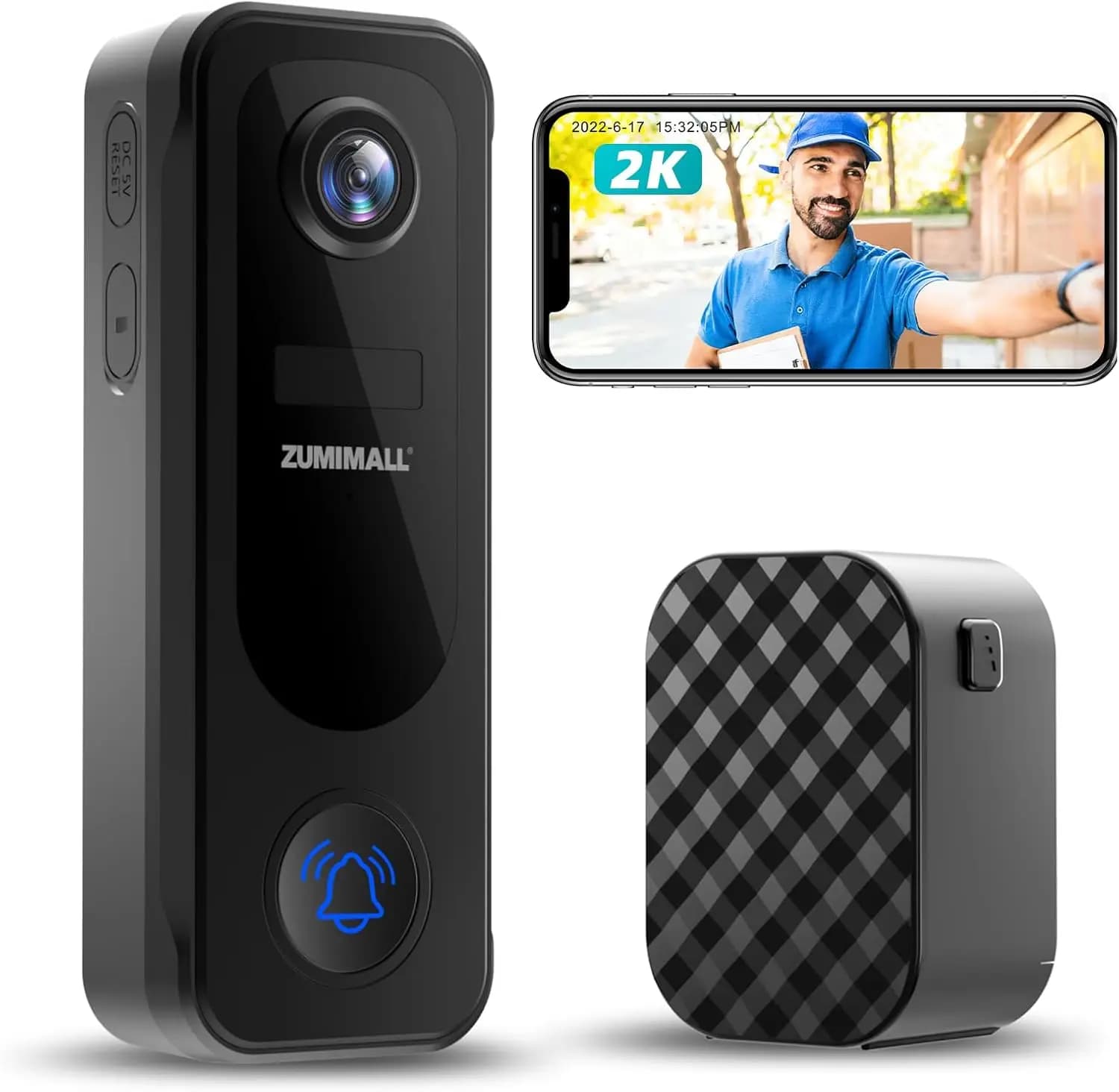 Campanello Video Wireless 2K con Chime, Audio Bidirezionale, Rilevamento AI, Senza Abbonamento, Alimentato a Batteria