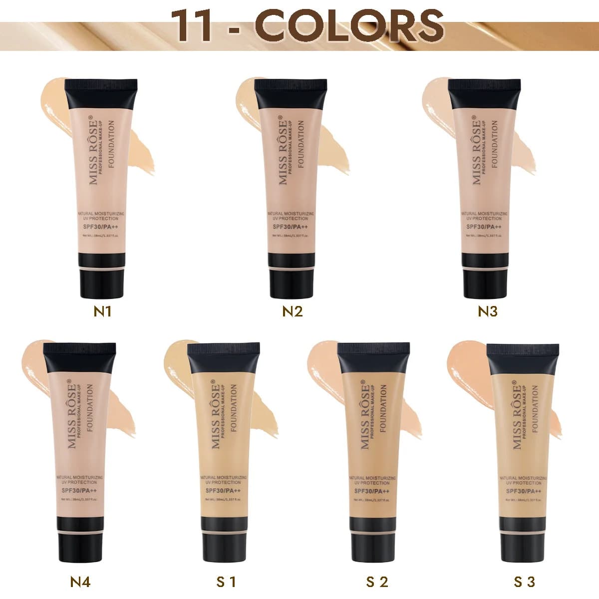 MISS ROSE Correttore Fondotinta 30ml Leggero Coprenza Totale Delicato sulla Pelle Base Trucco Cosmetico Quotidiano per Tutti i Tipi di Pelle