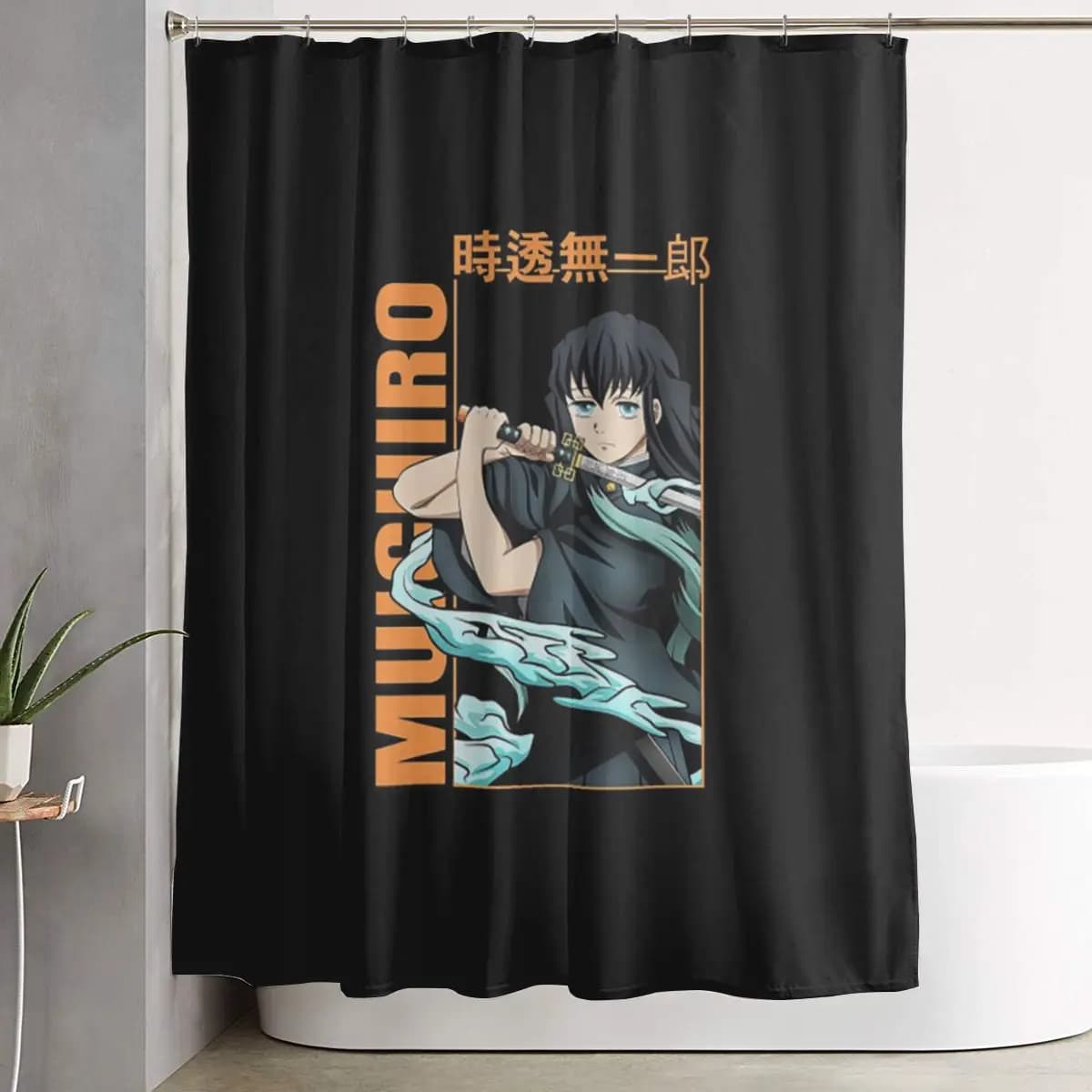 Tenda da doccia Muichiro Tokito Kimetsu no Yaiba in poliestere impermeabile con ganci