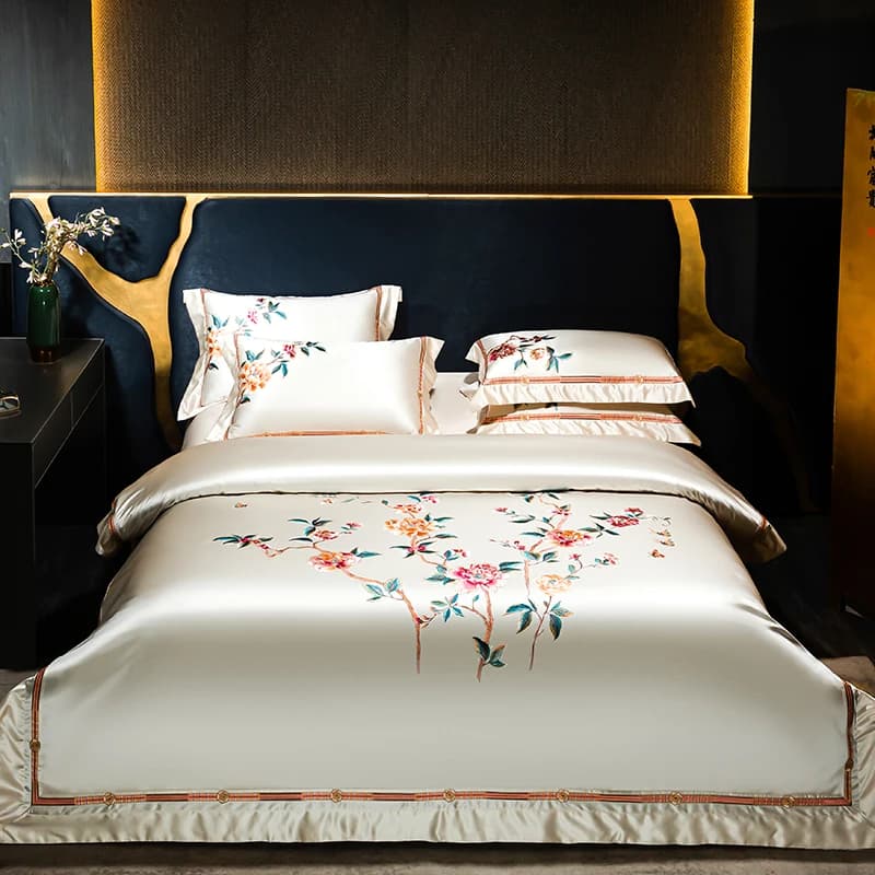 1200TC Egyptian Cotton Peony Embroidery Premium Luxury cover Set of bedding Ultra soft cover Bed linen Sheets Loyalty for pillows