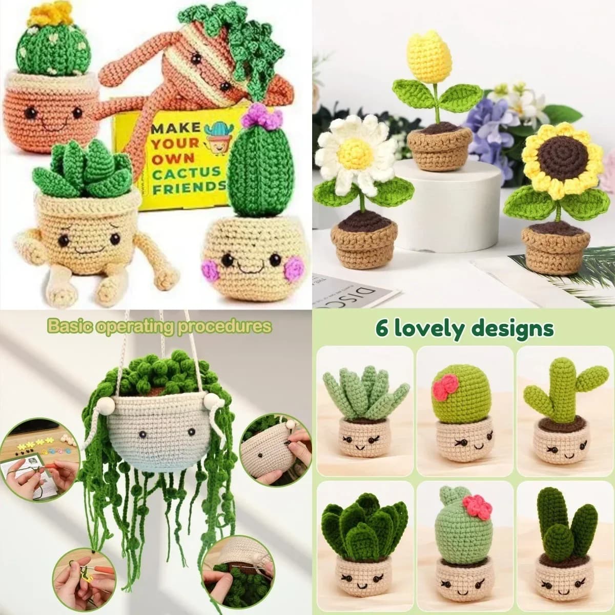 Crochet Kit for Beginners Initial Kit for Adults Craft knitwear with video tutorial step by step Family of hanging pot plants