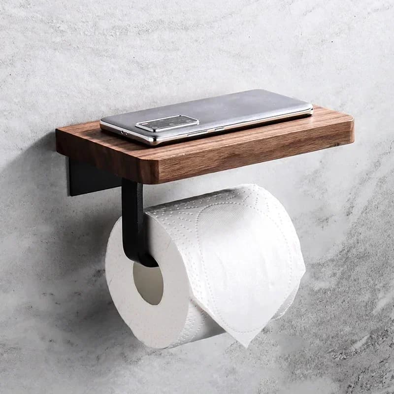 Wooden Toilet Paper Holder Bathroom Wall Mount WC Paper Phone Holder Shelf Storage Towel Roll Shelf Accessories JJ0718