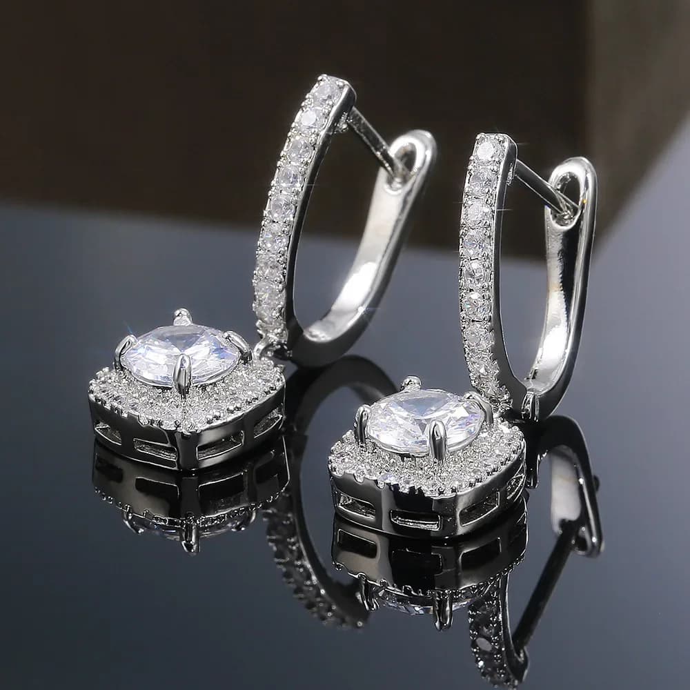 Exquisite Female Earrings 925 Sterling Silver Square Cut Heart Arrow Inlaid AAA Zircon Earrings for Women Jewelry Wholesale