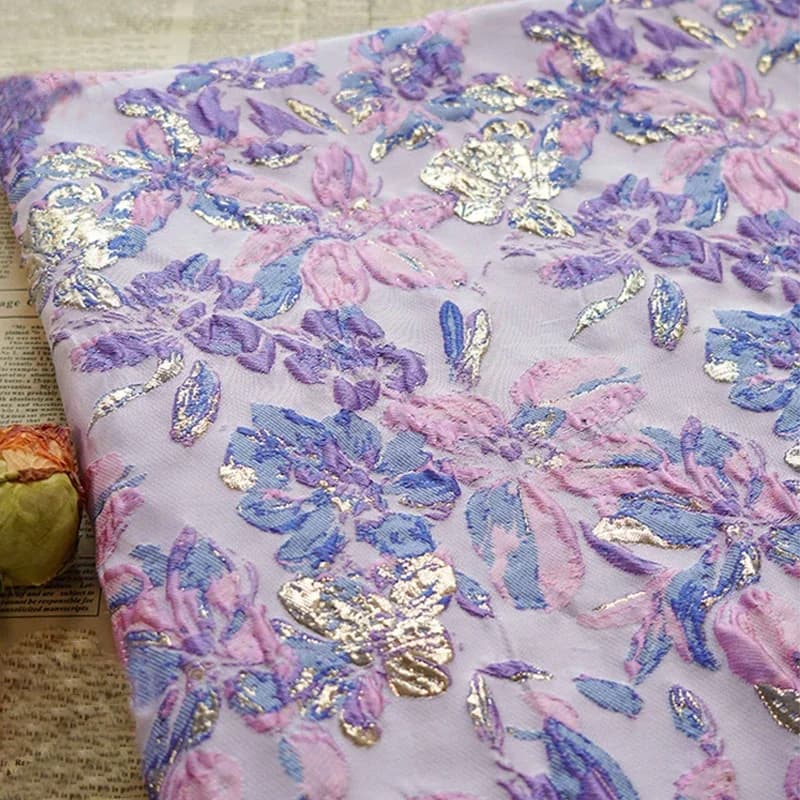 Yarn-dyed Gold Flower Pink Purple Relief Jacquard Fabric High-end Cloth Women's Dress Skirt Vest Sewing Decorative Fabric