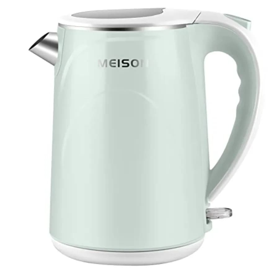 Bollitore elettrico, bollitore per acqua con interno in acciaio inossidabile per alimenti a doppia parete da 1,7 litri, caffettiera e teiera, spegnimento automatico