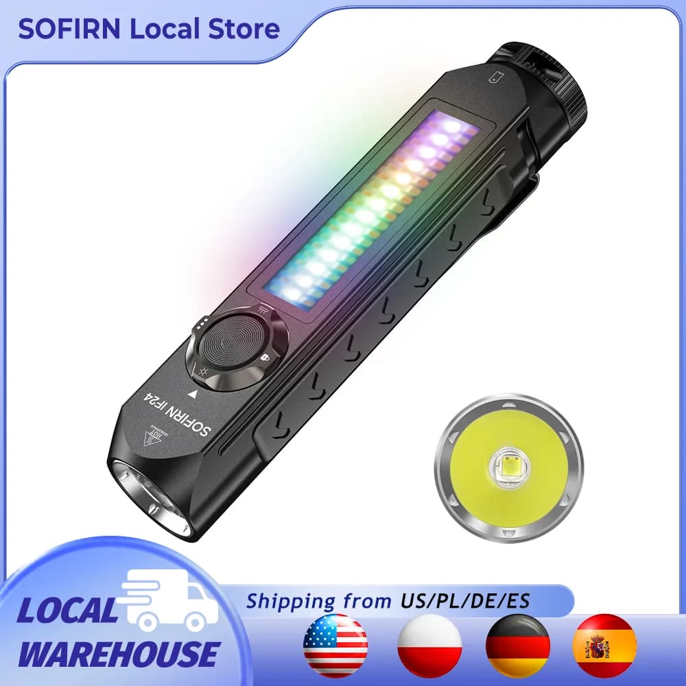 Sofirn IF24 RGB Light SST40 2000lm Powerful LED Flashlight 5V 2A 18650 USB C Rechargeable Torch IP66 Waterproof with Magnetic