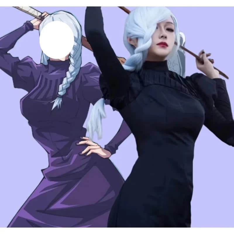 Anime Meimei Jujutsu Costume Cosplay Mei Mei Abito nero Un set completo di abbigliamento e accessori Parrucca per donne e ragazze