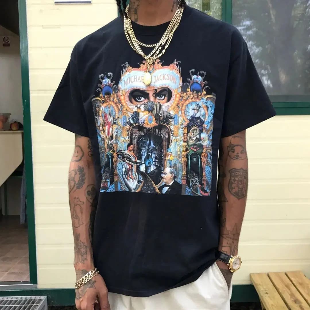 Maglietta Michael Jackson Dangerous, T-Shirt Vintage Rock, Maglietta MJ King of Pop, Top Stampato, T-Shirt Casual Larga con Collo Tondo, Unisex