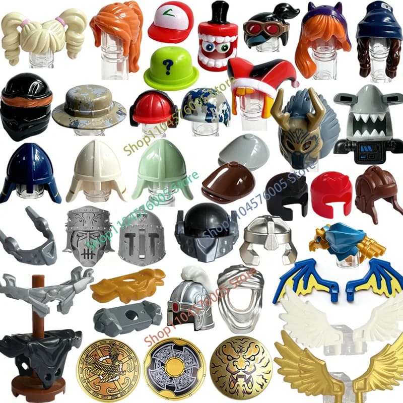 Medieval Building Blocks Figure Accessories Headgear Hat Hairstyles Beret Knight Helmet Shoulder Armor Shield Wing Gift Toys T35