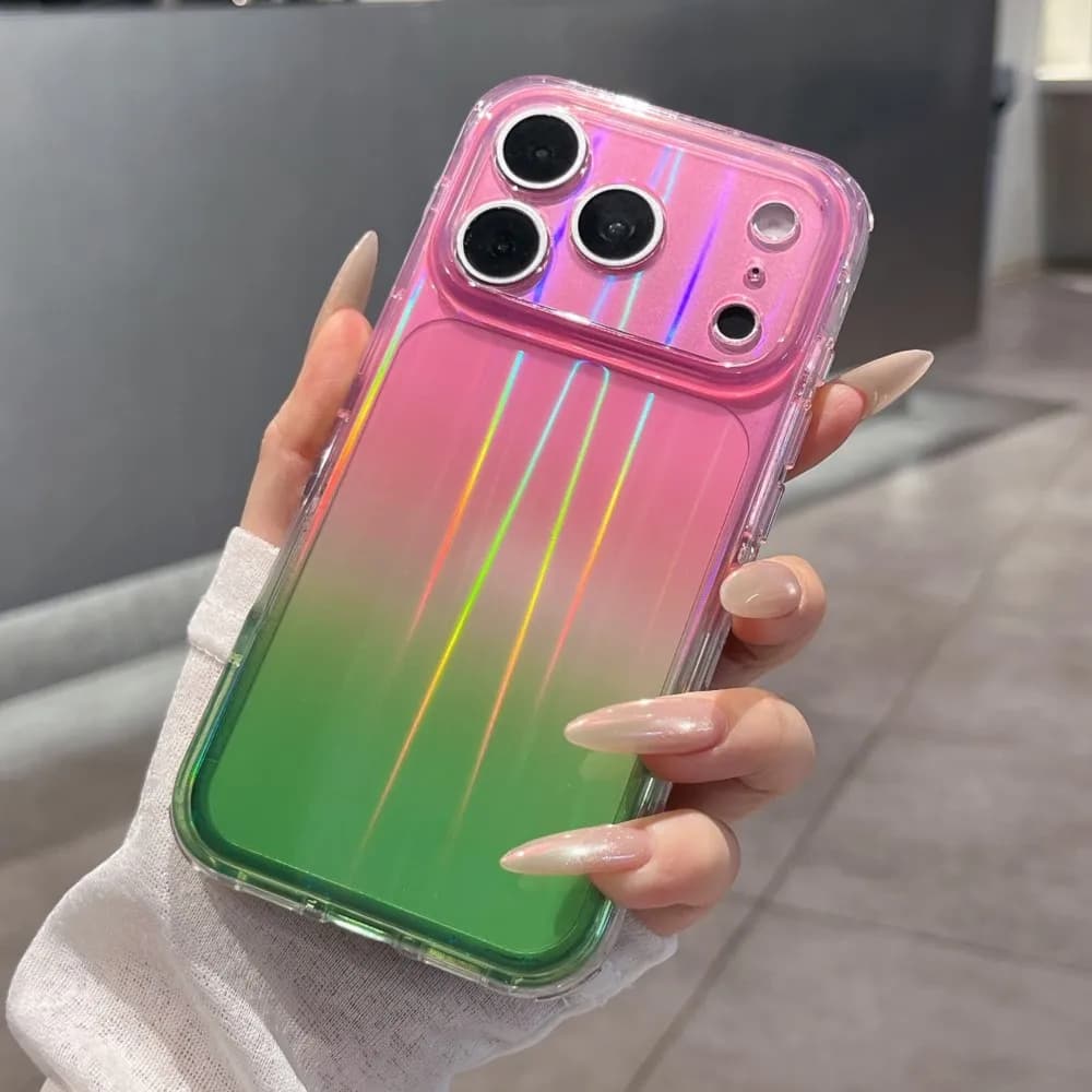 Instantly Change 17 IMD Aurora Laser Gradient Phone Case For iPhone 17 16 15 Pro Max Lens Protector Shockproof Transparent Cover