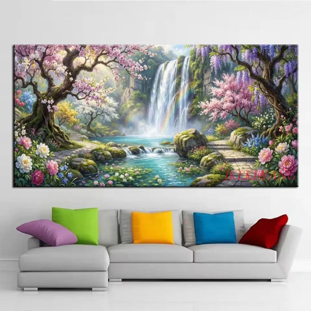 Beautiful Waterfalls and Flowers Picture DIY Diamond Painting Cross Stitch Full Drills Diamond Mosaic New Collection Home Decor