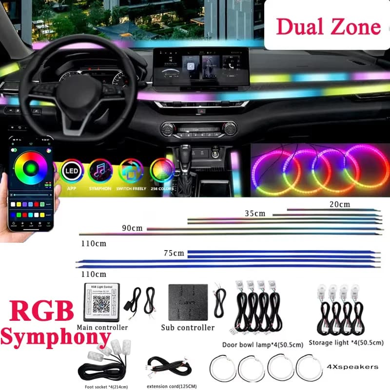Kit lampada d'atmosfera Symphony RGB dual zone 18 in 1 Controller principale/sub 20CM 35CM 75CM 90CM 110CM Lampada di archiviazione per piedi altoparlante Exten