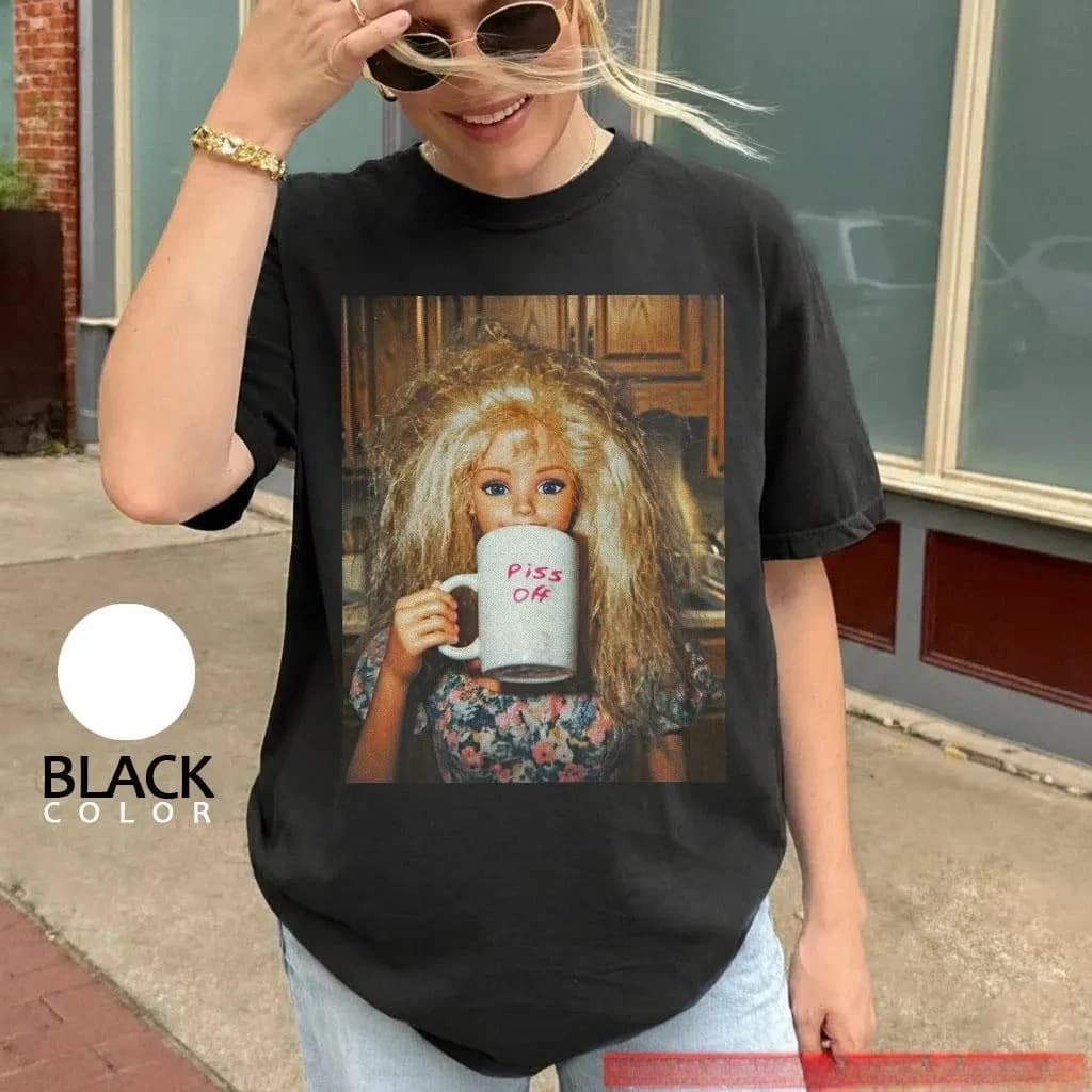 2026 Summer Women's Funny Doll Drinking Meme Print T-Shirt Unisex Cotton and Breathable Short Sleeve Oversized Loose Casual