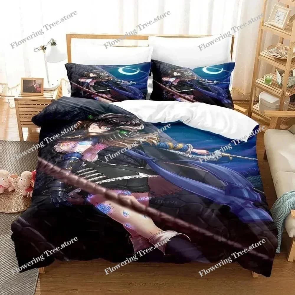 Set di biancheria da letto Anime BLOODSTAINED RITUAL OF THE NIGHT, set di lenzuola singolo, matrimoniale, queen size, king size, per adulti e bambini, set copripiumino02