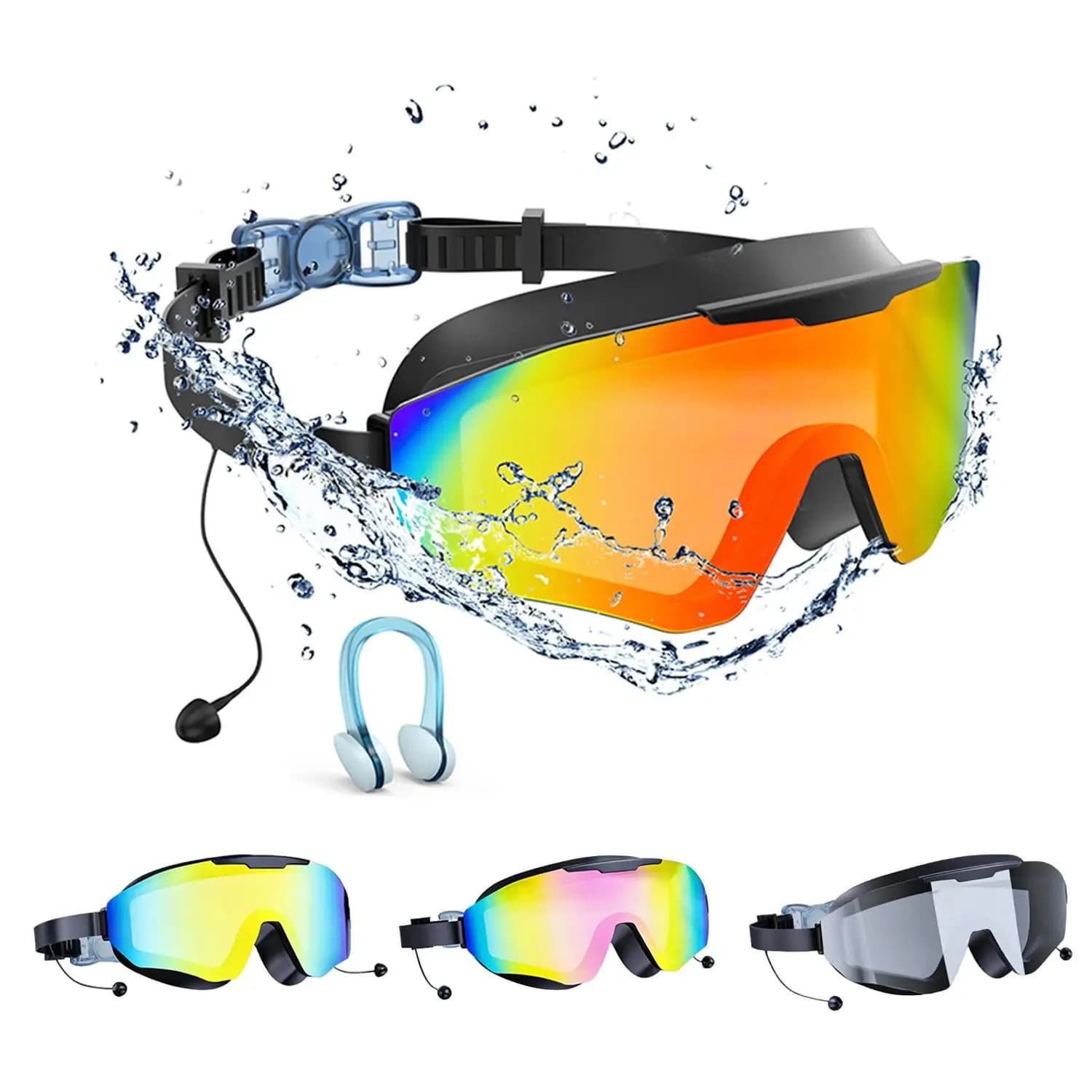 2 Pack Professional Swimming Goggles with Earplugs Anti-Fog UV Protection Waterproof No Leak 180° Wide View Clear Vision Pool Goggles Silicone Swim Eyewear for Adult Men Women