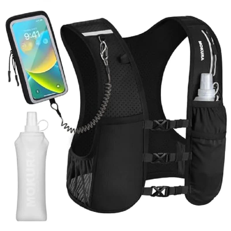 Gilet Idratazione Leggero da Corsa con Borraccia da 500ML e Porta Telefono, Marsupio Riflettente Regolabile per Maratona