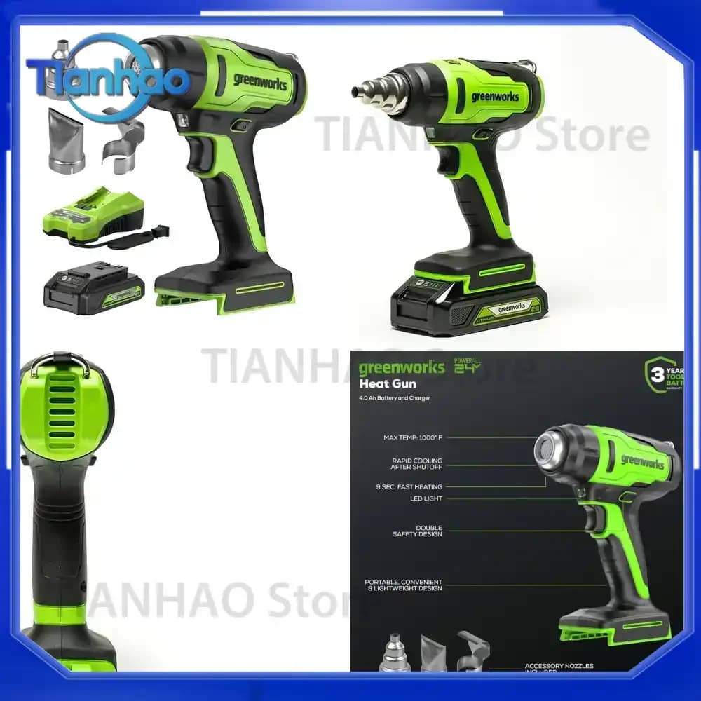 24V Cordless Heat Gun for Shrink Plastic Welding DIY with 2Ah Battery and Charger Including Deflector and Concentrator