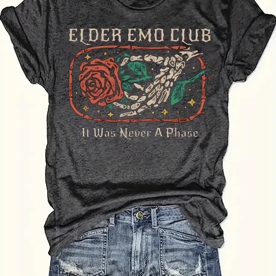 T-shirt a maniche corte con stampa grafica teschio e rosa - Tessuto morbido in micro poliestere elasticizzato con motivo casual a lettere regolari