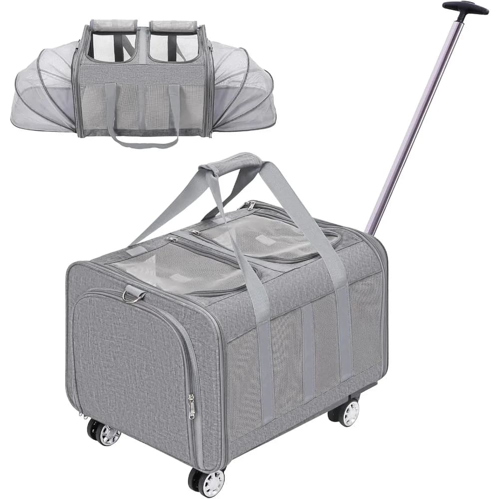 Trasportino per animali espandibile con ruote, doppio trasportino per cani da gatto 21x 17x 16 fino a 40 libbre, trasportino per animali domestici con ruote per gatti e cani, extra