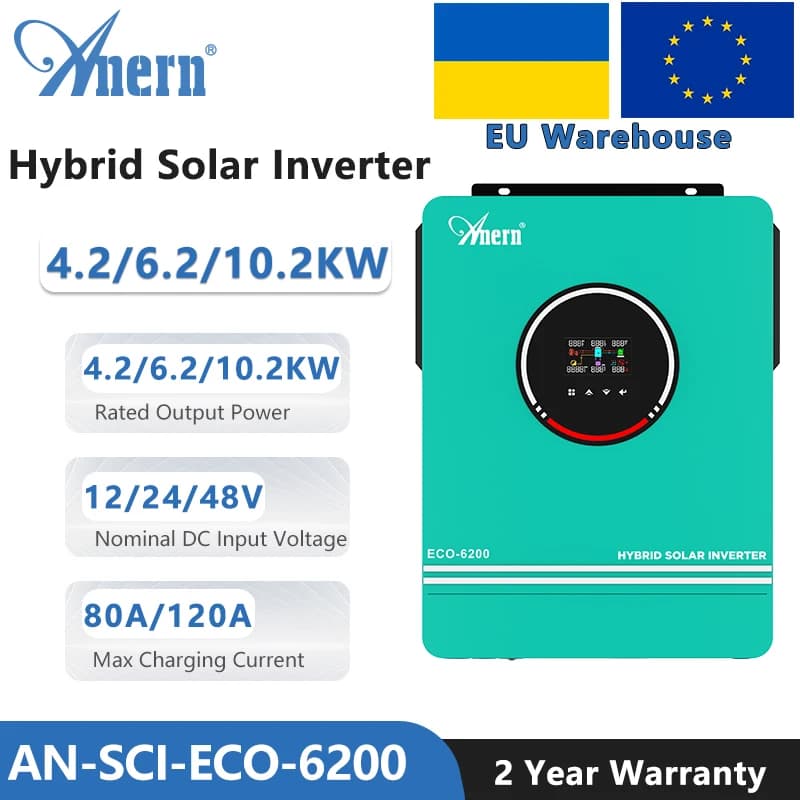 1KW 1.6KW 3KW 6.2KW 10KW 12V 24V 48V 230Vac MPPT Carica energia solare inverter ibrido Consegna veloce locale per Lifepo4