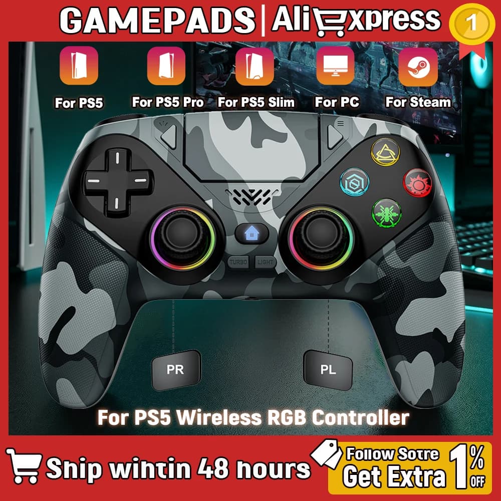 Accessori wireless RGB per controller PS5/PS5 Slim, console PS5, controller Turbo Dual Sense con vibrazione e programmazione, gamepad.