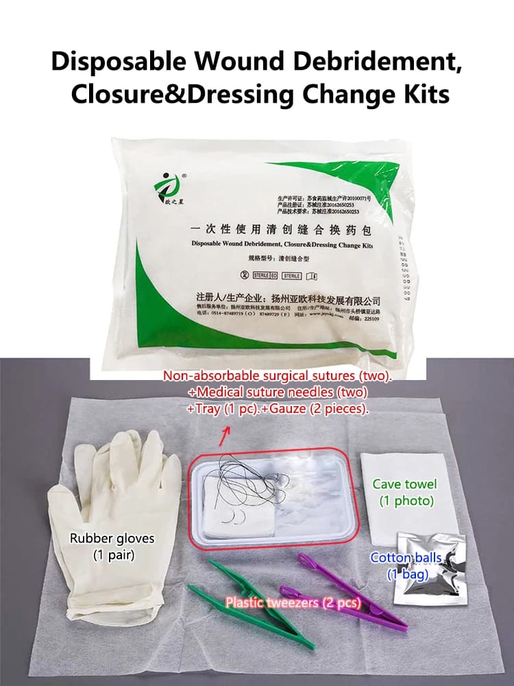 kit di pronto soccorso set completo, kit di cambio medicazione sterile, cucitura della borsa, kit di sutura deburrante, cotone medico, garza chirurgica