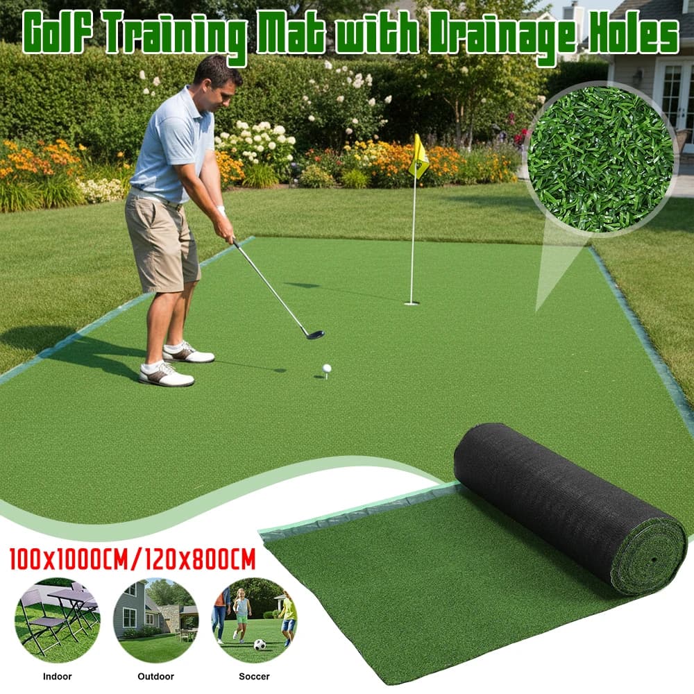 Realistic Synthetic Grass Carpet with draining holes, Golf Training Mat for Garden, Patio, Balcony, Interior and Exterior, Studio