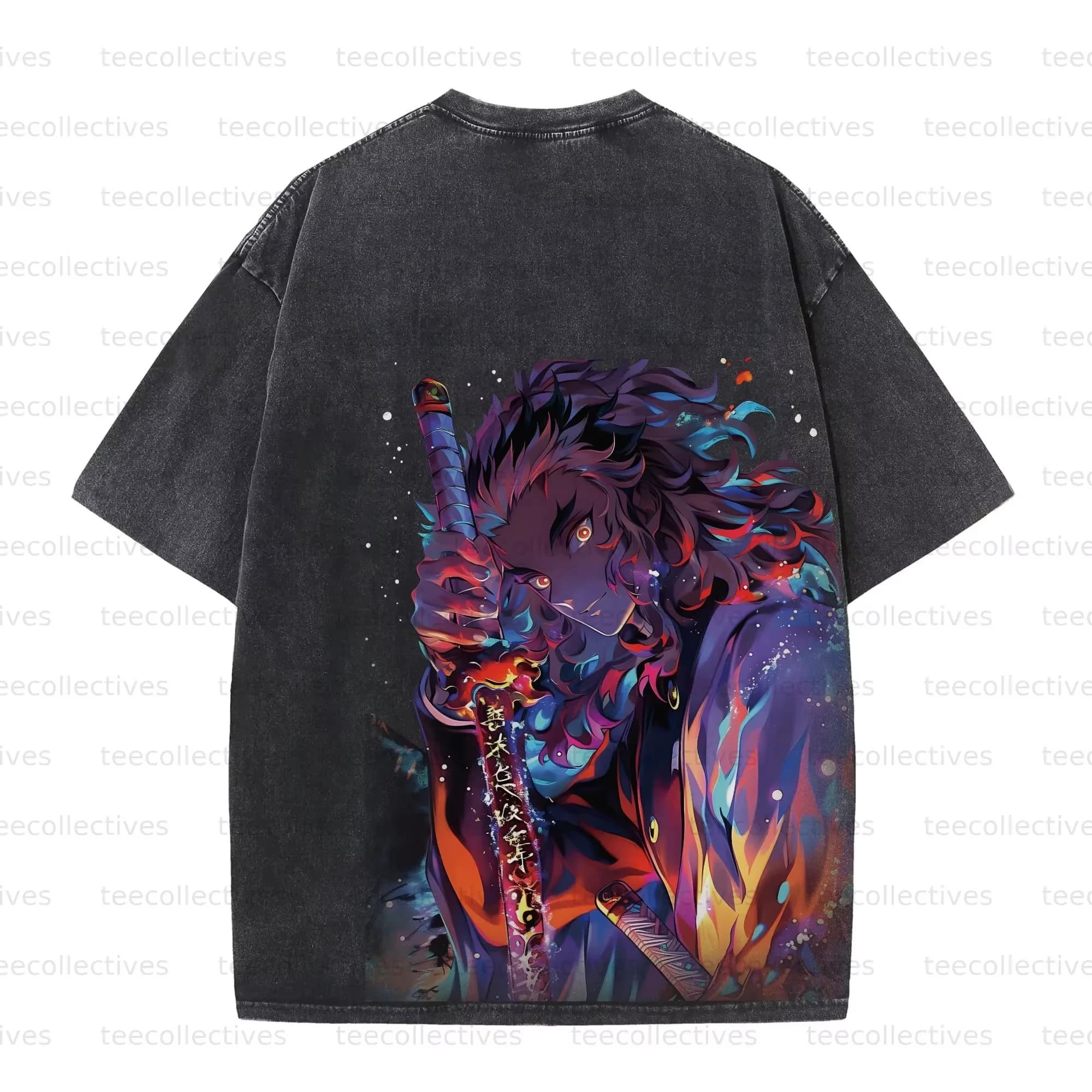 Demon Slayer Washed Retro Short Sleeve T-Shirt Casual Summer Wear Men's Comfortable Short Sleeve Half Sleeve Sports Popular Top