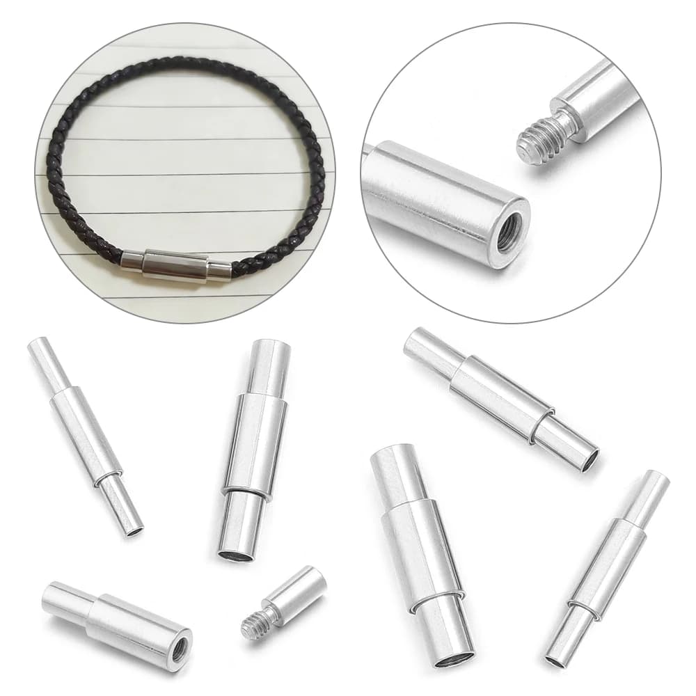1 pz Chiusura a vite in acciaio inossidabile, connettore per cordoncino in pelle, terminali per creazione gioielli fai da te, accessori per collane e bracciali